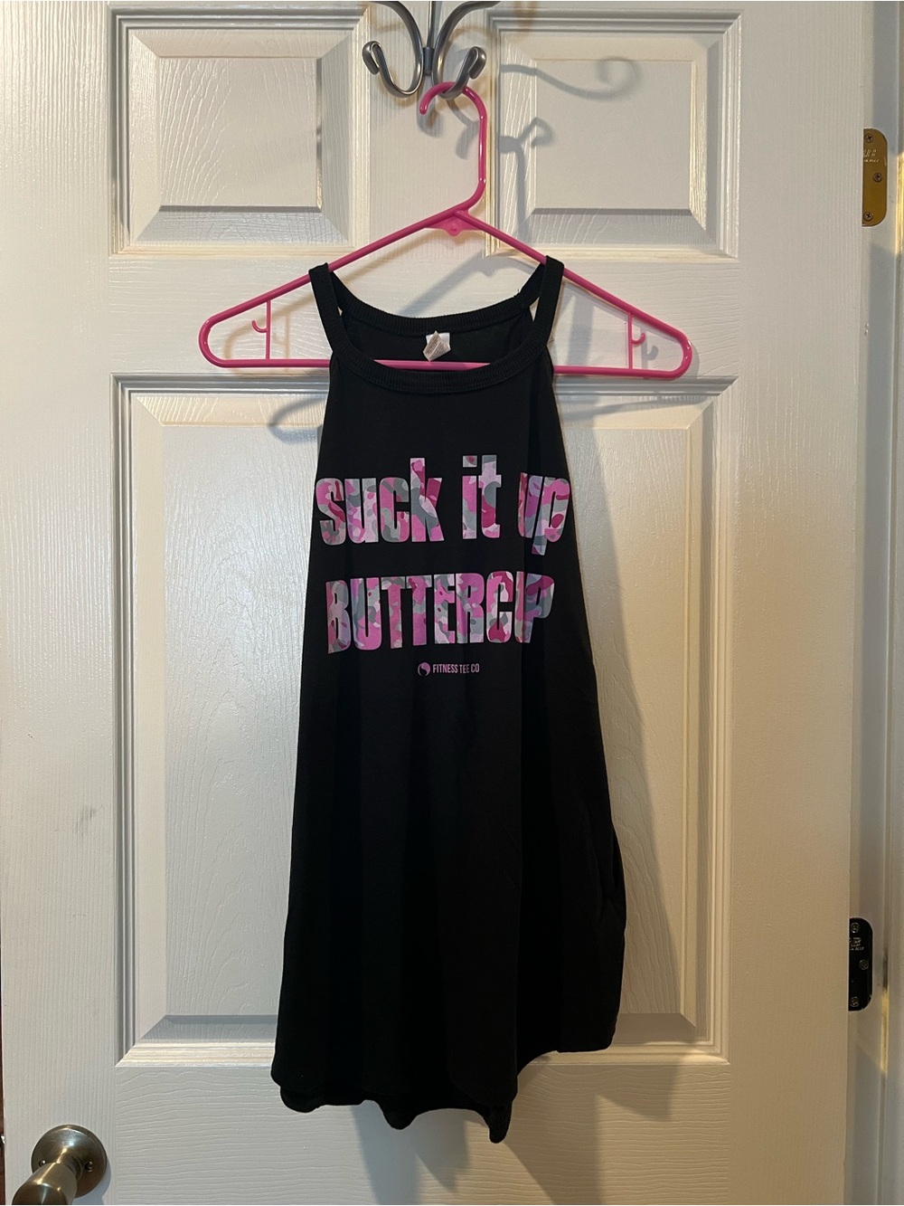 Black Tank Top with Pink Graphic Text